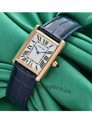 Cartier Tank Solo Rose Gold Blue Leather Straps Watch Price in Pakistan