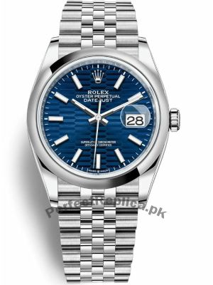 Newest Model-Rolex Datejust 36 Bright Blue Fluted Motif Dial Watch  (2021)  Price in Pakistan