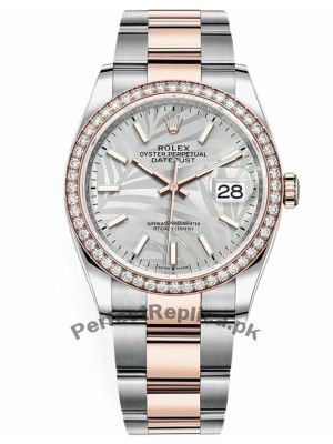Newest Model-Rolex Datejust Silver Palm Motif Dial Diamond Watch  Price in Pakistan