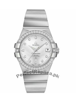 Omega Constellation Mens Chronometer Silver Diamond Watch Price in Pakistan