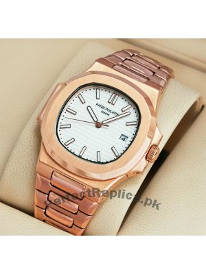 Patek Philippe Nautilus Rose Gold White Dial Stainless Steel Watch Price in Pakistan
