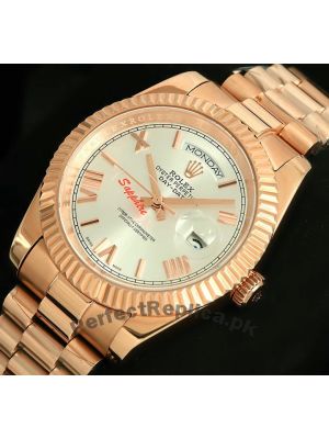 Rolex Day-Date Everose Gold Silver Roman Dial Watch Price in Pakistan