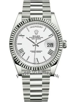 Rolex Day-Date White Roman Dial Fluted Bezel President Bracelet Watch Price in Pakistan