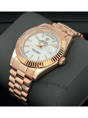 Rolex Day-Date White Stripe Dial Rose Gold Watch Price in Pakistan