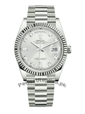 Rolex Day Date Silver Diamond Dial Watch Price in Pakistan