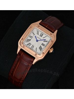 Cartier Santos Dumont Rose Gold Brown Straps Ladies Watch Price in Pakistan