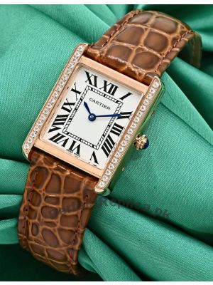 Cartier Tank Solo Brown Leather Strap Diamond Bezel Watch Price in Pakistan