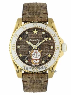 Gucci Dive Doraemon Brown Dial Brown Leather Strap Watch  Price in Pakistan
