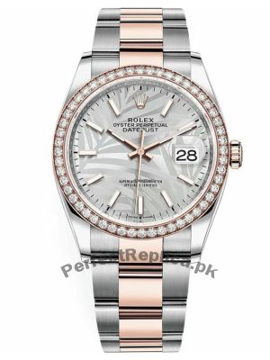 Newest Model-Rolex Datejust Silver Palm Motif Dial Diamond Watch  Price in Pakistan