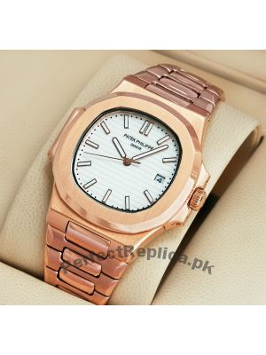 Patek Philippe Nautilus Rose Gold White Dial Stainless Steel Watch Price in Pakistan