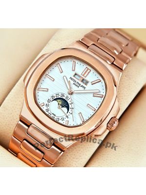 Patek Philippe Rose Gold Nautilus White Dial Watch Price in Pakistan