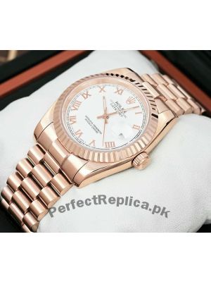 Rolex Date-Just White Dial Rose Gold Watch Price in Pakistan