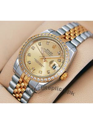 Rolex DateJust Oyster Perpetual Two Tone Diamond Bezel Watch Price in Pakistan