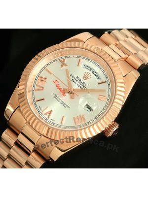 Rolex Day-Date Everose Gold Silver Roman Dial Watch Price in Pakistan