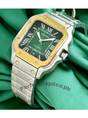 Santos De Cartier Green Dial Two Tone Watch Price in Pakistan