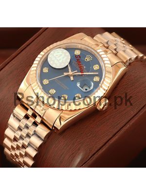 Rolex Datejust Rose Gold Blue Dial Swiss Watch