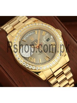 Rolex Day-Date Gray Dial Diamond Bezel Gold Watch  (2022) Price in Pakistan